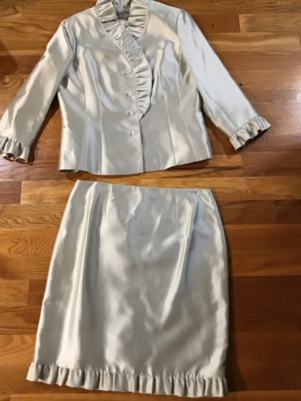 Rickie Freeman for Teri Jon Cream Satin Skirt Set with Ruffle Trim size 14